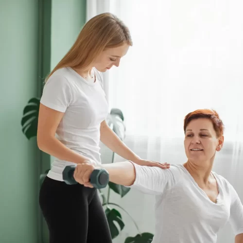 Frozen shoulder relief for 62 year old with weight therapy & massage therapy